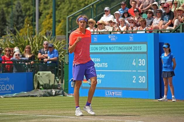 24.06.2015. Nottingham, England. Aegon Nottingham Open Tennis Tournament. Fist pump from Alexander Zverev (Germany) in his game against Marcos Baghdatis (Cyprus) xDavidxKissmanx  ActionPlus11634785