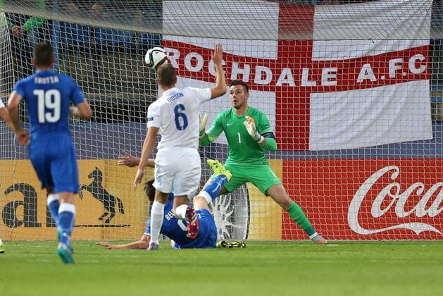Italy s Andrea Belotti scoring his sides opening goal England v Italy- UEFA Under 21 s - Ander Stadium - Czech Republic - 24th June 2015 - Picture David Klein Sportimage EDITORIAL USE ONLY. No use with unauthorised audio, video, data, fixture lists, club league logos or live services. Online in-match use limited to 120 images, no video emulation. No use in betting, games or single club league player publications.