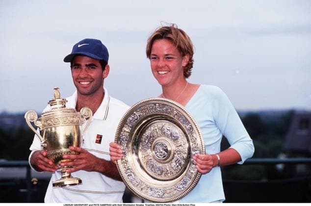 LINDSAY DAVENPORT and PETE SAMPRAS with their Wimbledon Singles Trophies, 990704 = xACTIONxPLUSxsportsximagesx  ActionPlus990704