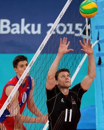 Aktuell Europaspiele in Baku, Volleyball, Viertelfinale, Deutschland - Serbien 24.06.2015 Baku(Azerbaijan) 1st European Games Serbia-Germany 1 4 final men s volleyball Lukas Kampa(r) Germany :Str 