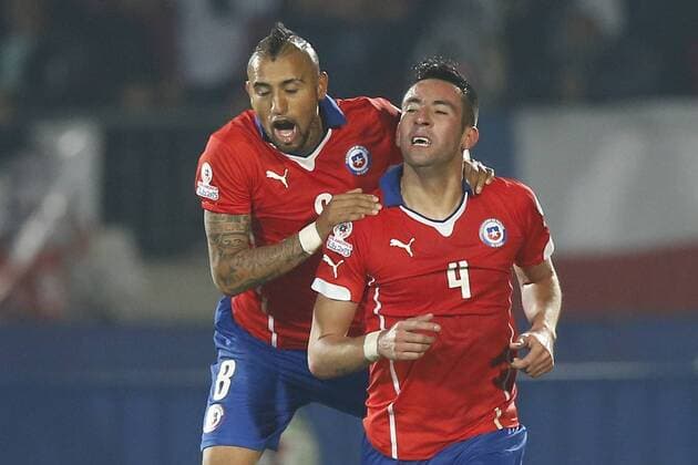 Copa America 2015 . Chile s Mauricio Isla celebrates his goal against Uruguay during the match of quarter finals of the 2015 Copa America at La Serena stadium. Santiago, Chile. 24 06 2015 Marcelo Hernandez Photosport Chile v Uruguay, Copa America 2015. 