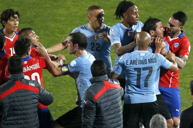 Copa America Championship 2015 . Uruguay s players reacts during the football match of the 2015 Copa America at the National stadium in Santiago, Chile. 24 06 2015 Adrian Aylwin Photosport Chile v Uruguay, Copa America 2015. 