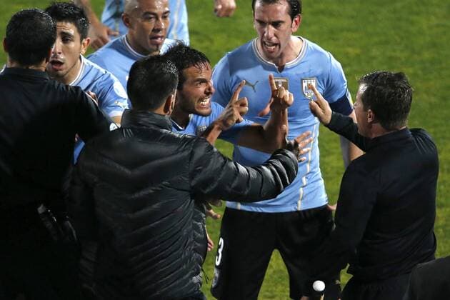 Copa America Championship 2015 . Uruguay s players reacts during the football match of the 2015 Copa America at the National stadium in Santiago, Chile. 24 06 2015 Adrian Aylwin Photosport Chile v Uruguay, Copa America 2015. 