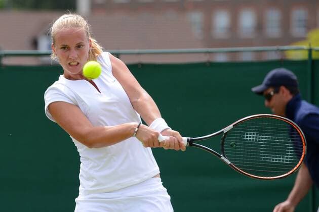 June 25, 2015 - Roehampton, England - RICHEL HOGENKAMP of the Netherlands plays a point in her match v. Y. Zhaoxuan in the Wimbledon Qualifying Tournament in Roehampton England on Thursday June 25 2015 Tennis 2015 - Wimbledon Qualifying Tournament - Day 4 - ZUMAl132