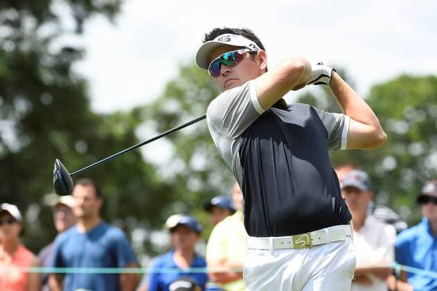June 25, 2015 - Cromwell, Connecticut , U.S. - Louis Oosthuizen watches the flight of his ball from the 6th tee box during the first round of the PGA Golf Herren Travelers Championship tournament held at TPC River Highland in Cromwell Connecticut. Eric Canha CSM PGA 2015: Travelers Championship JUN 25 - ZUMAc04_