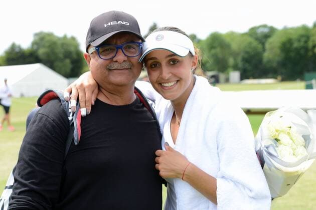 June 25, 2015 - Roehampton, England - TAMIRA PASZEK of Austria and her father pose for a picture after she won her match v. Y. wang at the Wimbledon Qualifying Tournament in Roehampton England on Thursday June 25 2015 Tennis 2015 - Wimbledon Qualifying Tournament - ZUMAl132