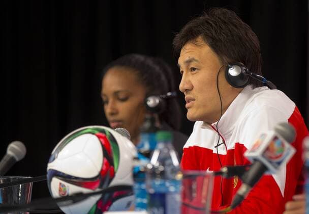 OTTAWA, June 25, 2015 -- Hao Wei, head coach of China, attends the press conference PK Pressekonferenz in Ottawa, Canada, June 25, 2015. China will play the United States in the quarterfinal match of 2015 FIFA Women s world cup here on June 26. ) (SP)CANADA-OTTAWA-FIFA-WOMEN S WORLD CUP-QUARTERFINALS-PRESS CONFERENCE-CHINA ZouxZheng 