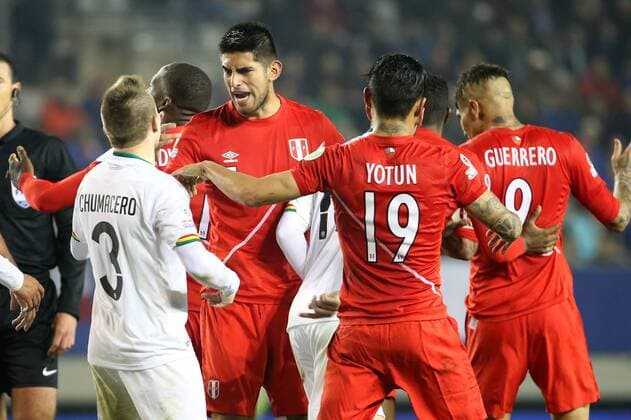 Football, Bolivia v Peru Copa America 2015. Action during the finals quarters for Copa America, at Bicentenario German Becker stadium. Temuco, Chile. 26 06 2015 Dragomir Yankovic Photosport Bolivia v Peru, Copa America 2015. 