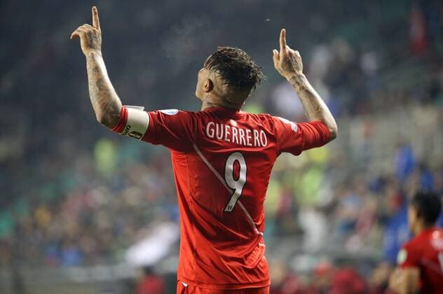 Football, Bolivia v Peru Copa America 2015. Peru s player Paolo Guerrero celebrates his goal against Bolivia during the finals quarters for Copa America, at Bicentenario German Becker stadium. Temuco, Chile. 26 06 2015 Dragomir Yankovic Photosport Bolivia v Peru, Copa America 2015. 