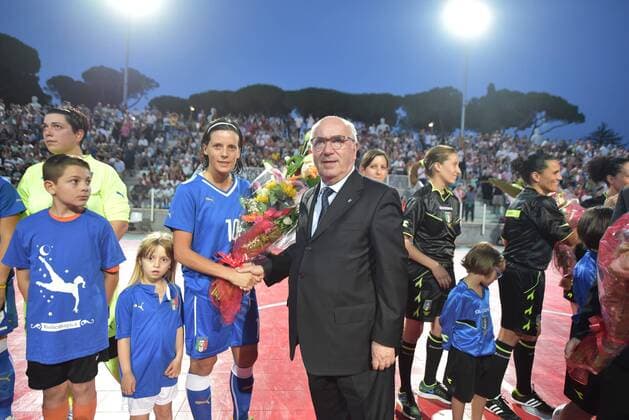 June 25, 2015 - Rome, Italy - Italian FA president Carlo Tavecchio pose before the Italian women s futsal team s first ever match, an International Friendly Länderspiel against Hungary at Stadio Pietrangeli in Rome, Italy on June 25, 2015. Women s Futsal national team Nationalteam  - ZUMAn230