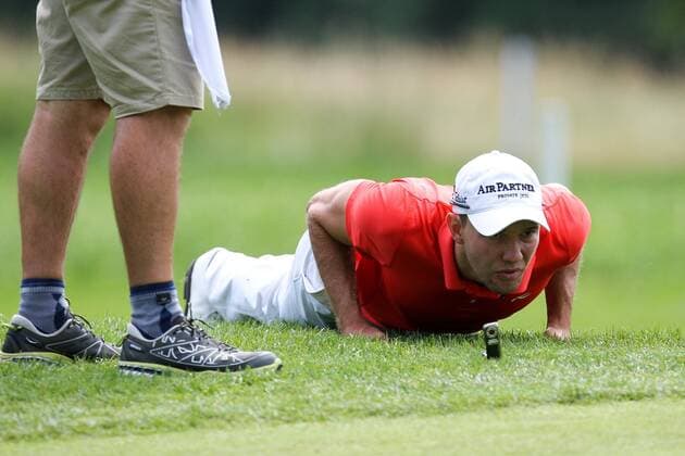 Aktuell Golf, BMW International Open in München Eichenried Moosinning Maximilian Kieffer (GER) beim lesen der Puttlinie , BMW International Open 2015, Tag 2, Golf, 26.06.2015 , Copyright: Kolbert Eibner-Pressefoto EP_CKT