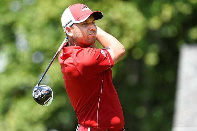 June 26, 2015 - Cromwell, Connecticut , U.S. - Sergio Garcia watches the flight of his ball down the 6th fairway during the second round of the PGA Golf Herren Travelers Championship tournament held at TPC River Highland in Cromwell Connecticut. Eric Canha CSM PGA 2015: Travelers Championship JUN 26 - ZUMAc04_