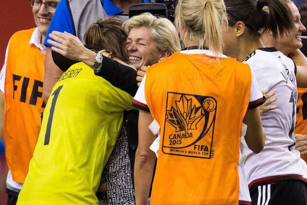 June 26, 2015 : Germany goalkeeper Nadine Angerer 1 hugs head coach Silvia Neid during the 2015 FIFA Women s World Cup Quarter final match between Germany and France at the Olympic Stadium in Montreal, Quebec, Canada. SOCCER: JUN 26 FIFA Women s World Cup - Quarter-Final - Germany v France Icon15062627 EDITORIAL USE ONLY