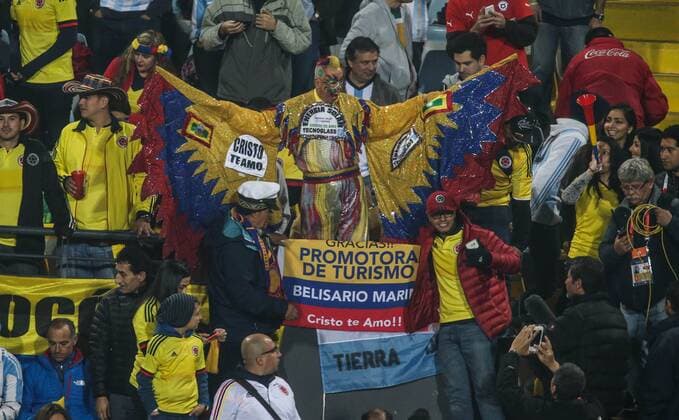 Football , Argentina v Colombia. Copa America Championship 2015 . Colombia s fans cheer their team prior to the 2015 Copa America football championship quarterfinal match against Argentina at the Sausalito stadium in Vina del Mar, Chile. 26 06 2015 Jonathan Mancilla Photosport Argentina v Colombia, Copa America 2015. 