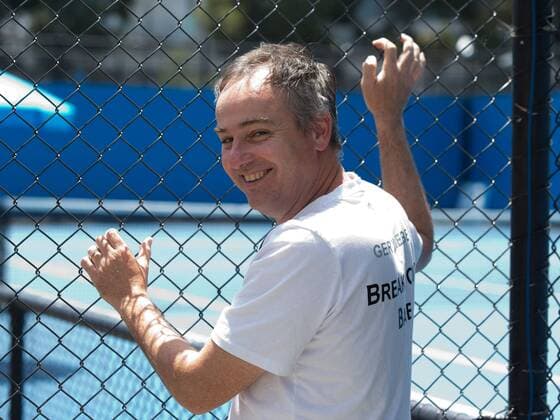 Aktuell Tennis, Fotoshooting mit Trainer Jan de Witt Jan De Witt (GER),Trainer Break Point Base - Australian Open 2015 - - Melbourne Park Tennis Centre - Melbourne - Victoria - Australia - 23 January 2015. Juergen Hasenkopf - JUERGEN HASENKOPF