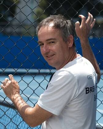 Aktuell Tennis, Fotoshooting mit Trainer Jan de Witt Jan De Witt (GER),Trainer Break Point Base - Australian Open 2015 - - Melbourne Park Tennis Centre - Melbourne - Victoria - Australia - 23 January 2015. Juergen Hasenkopf - JUERGEN HASENKOPF