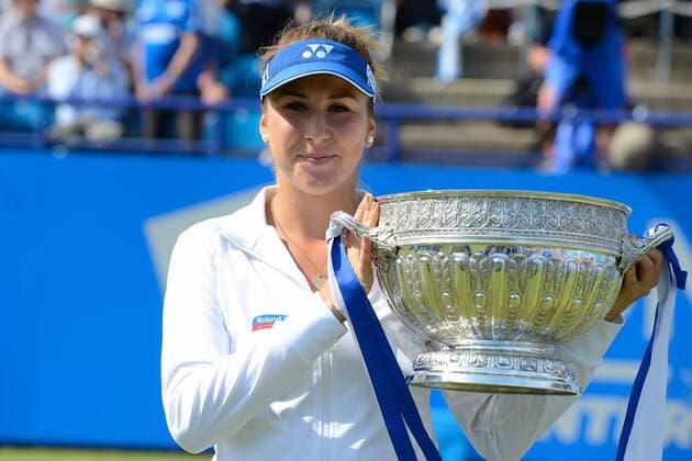 June 27, 2015 - Eastbourne, England - BELINDA BENCIC of Switzerland holds the trophy after winning the Aegon International Tennis Tournament in eastbourne England on Saturday June 27 2015 Tennis 2015 - Aegon International - ZUMAl132