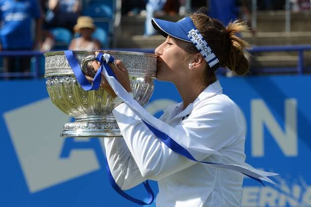 June 27, 2015 - Eastbourne, England - BELINDA BENCIC of Switzerland kisses the trophy after winning the Aegon International Tennis Tournament in eastbourne England on Saturday June 27 2015 Tennis 2015 - Aegon International - ZUMAl132