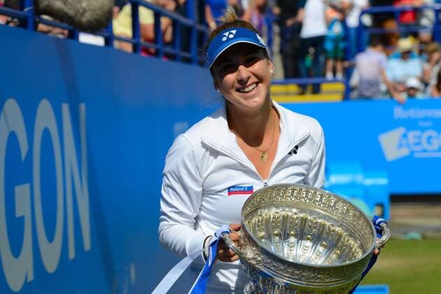 June 27, 2015 - Eastbourne, England - BELINDA BENCIC of Switzerland holds the trophy after winning the Aegon International Tennis Tournament. The win is her first title. WTA Tennis Damen 2015 - Bencic Wins Aegon International - ZUMAl132