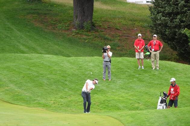 June 27, 2015 - Cromwell, Connecticut , U.S. - Bubba Watson makes his approach shot on the 1st fairway during the third round of the PGA Golf Herren Travelers Championship tournament held at TPC River Highland in Cromwell Connecticut. Eric Canha CSM PGA 2015: Travelers Championship JUN 27 - ZUMAc04_