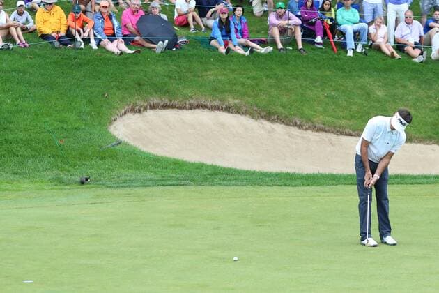 June 27, 2015 - Cromwell, Connecticut, U.S - Bubba Watson attempts a birdie on the 18th green during the third round of the Travelers Championship at TPC River Highlands in Cromwell, Connecticut. Golf 2015 - Travelers Championship - Round 3 - ZUMAc119