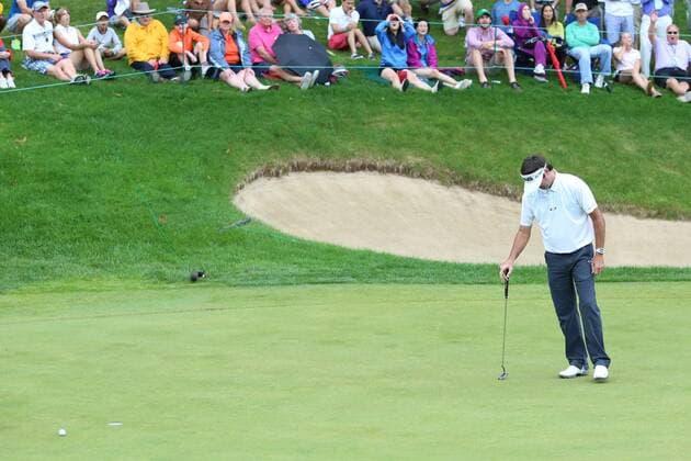 June 27, 2015 - Cromwell, Connecticut, U.S - Bubba Watson reacts to a missed putt on the 18th green during the third round of the Travelers Championship at TPC River Highlands in Cromwell, Connecticut. Golf 2015 - Travelers Championship - Round 3 - ZUMAc119