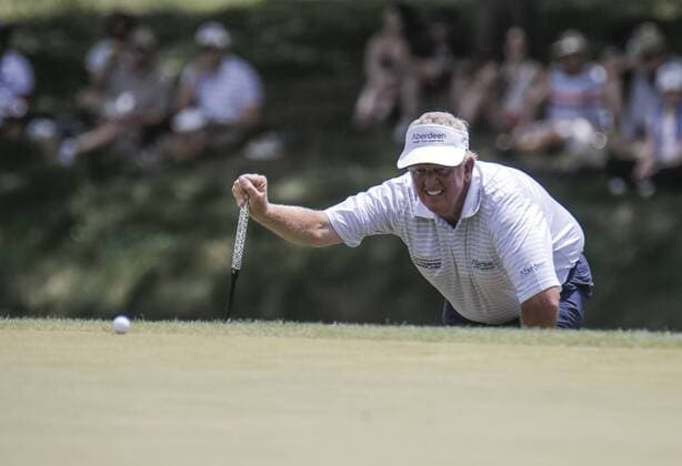 JUN 27, 2015 Sacramento, CA : Colin Montgomerie study his shot on the 13th hole during U.S Senior Open Championship at Del Paso Country Club Sacramento, CA Thurman James CSM USGA Senior Golf 2015: U.S. Senior Open Championship Third Round JUN 27 - ZUMAc04_