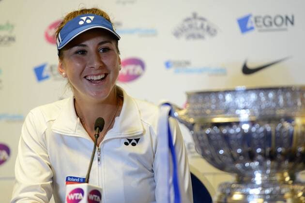 June 27, 2015 - Eastbourne, England - BELINDA BENCIC of Switzerland speaks to the media after winning the Aegon International Tennis Tournament in Eastbourne England on Saturday June 27 2015 Tennis 2015 - Aegon International - ZUMAl132