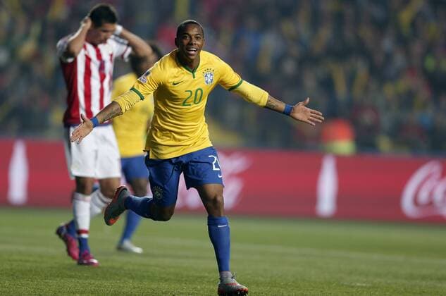 Brazil s Robinho celebrates after scoring during a quarter-final match between Brazil and Paraguay in Concepcion, Chile, June 27, 2015. Paraguay defeated Brazil 4-3 on penalties after a 1-1 draw thus qualified to the semi-final round. ) (vf) (SP)CHILE-CONCEPCION-AMERICAN CUP-BRAZIL VS PARAGUAY GuillermoxArias 