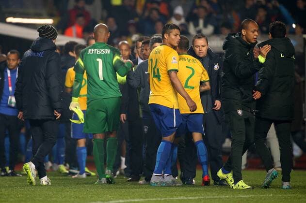 Football, Brasil v Paraguay. Copa America 2015. Brasil s players reacts after losing against Paraguay for Copa America Finals Quarters, at Bicentenario Ester Roa stadium. Concepcion, Chile. 27 06 2015 Dragomir Yankovic Photosport Brasil v Paraguay, Copa America 2015. 