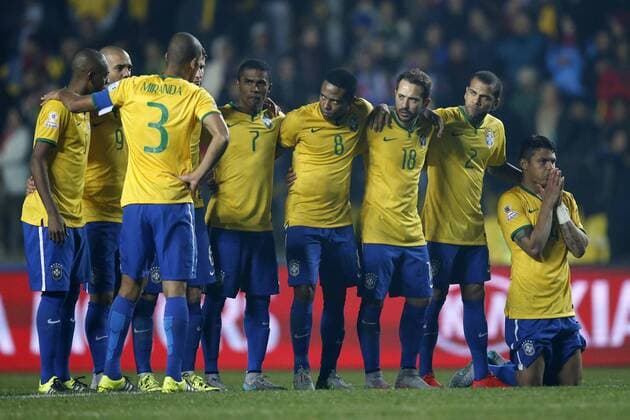 Football , Brazil v Paraguay. Copa America Championship 2015 . Brazil s players react after the goal of Paraguay during the 2015 Copa America football championship quarterfinal match at the Ester Roa stadium in Concepcion, Chile. 27 06 2015 Andres Pina Photosport Brasil v Paraguay, Copa America 2015. 