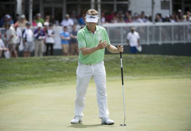 June 27, 2015 - Sacramento, CA, USA - Bernhard Langer reacts after missing birdie on the seventeenth hole during round three of the 36th U.S. Senior Open Championships at the Del Paso Country Club Saturday on June 27, 2015 in Sacramento, Calif. Golf 2015 - U.S. Senior Open - ZUMAs76_