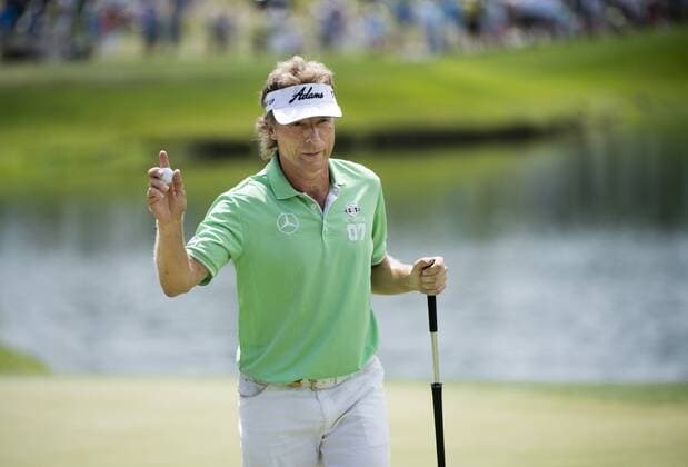 June 27, 2015 - Sacramento, CA, USA - Bernhard Langer reacts after making par on the seventeenth hole during round three of the 36th U.S. Senior Open Championships at the Del Paso Country Club Saturday on June 27, 2015 in Sacramento, Calif. Golf 2015 - U.S. Senior Open - ZUMAs76_