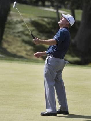 June 27, 2015 - Sacramento, California, USA - Jeff Maggert reacts after missing his par putt on the 18th green during round three of the 2015 U.S. Senior Open at Del Paso Country Club on Saturday, June 27, 2015 in Sacramento, Calif. Golf 2015 - U.S. Senior Open - ZUMAs76_