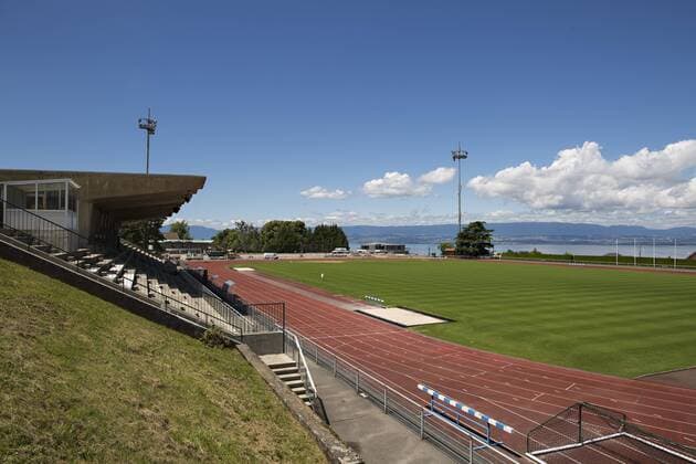 26.06.2016 Stade Camille Fournier Den Trainingsplatz Stade Camille Fournier und das Hotel Ermitage trennen lediglich etwa 1000 Meter. Das EM-Quartier der Fussball Nationalmannschaft für die EM 2016 in Evian-les-Bains (Frankreich) liegt am Genfer See mm