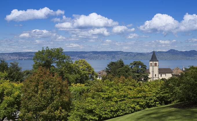 26.06.2016 Ausblick vom Hotel Ermitage Das EM-Quartier der Fussball Nationalmannschaft für die EM 2016 in Evian-les-Bains (Frankreich) liegt am Genfer See mm