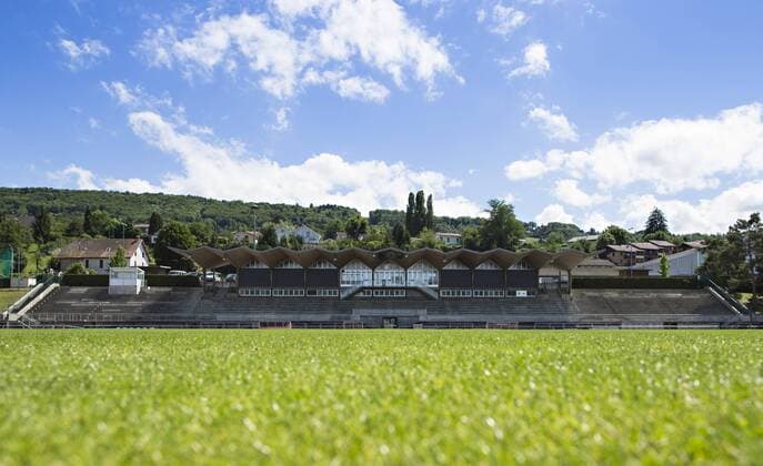 26.06.2016 Stade Camille Fournier Den Trainingsplatz Stade Camille Fournier und das Hotel Ermitage trennen lediglich etwa 1000 Meter. Das EM-Quartier der Fussball Nationalmannschaft für die EM 2016 in Evian-les-Bains (Frankreich) liegt am Genfer See mm