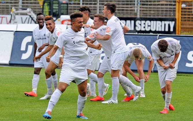 27.06.2015, xfux, Fussball Relegation Bundesliga U19, SV Darmstadt 98 U19 - FK Pirmasens U19, v.l. Abdelhamid Sabiri (SV Darmstadt 98 U19) Torjubel, Goal celebration, celebrate the goal zum 1:0