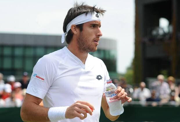 Tennis - 2015 Wimbledon Championships - Week One, Monday Men s Singles, First Round Leonardo Mayer (ARG) vs. Thanasi Kokkinakis (AUS) Leonardo Mayer on Court 16. COLORSPORT ANDREW COWIE 