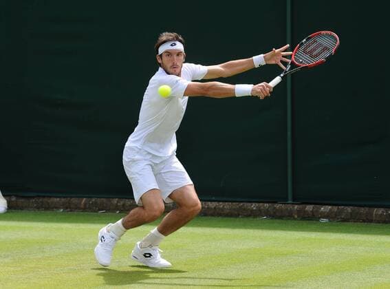 Tennis - 2015 Wimbledon Championships - Week One, Monday Men s Singles, First Round Leonardo Mayer (ARG) vs. Thanasi Kokkinakis (AUS) Leonardo Mayer on Court 16. COLORSPORT ANDREW COWIE 