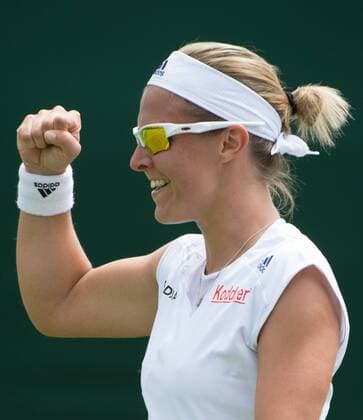 - LONDON, UNITED KINGDOM: Belgian Kirsten Flipkens jubilates after winning the first round match between Belgian Kirsten Flipkens and German Annika Beck at the 2015 Wimbledon grand slam tennis tournament at the All England Tennis Club, in southwest London, Britain, Monday 29 June 2015. BENOITxDOPPAGNE  x04653682x