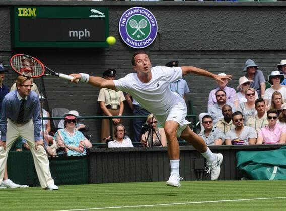 Tennis - 2015 Wimbledon Championships - Week One, Monday Men s Singles, First Round Novak Djokovic (SRB) vs. Philipp Kohlschreiber (GER) Philipp Kohlschreiber on Centre Court COLORSPORT ANDREW COWIE 