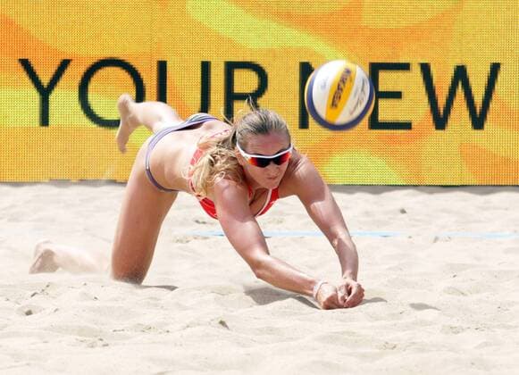Birlova of Russia in action against Fendrick and Sweat of USA (No pictures) during the FIVB Beach volleyball Beachvolleyball World Championships female match between Russia vs USA at pool A on June 29, 2015 in Amsterdam, Netherlands. Imago Paulo Amorim