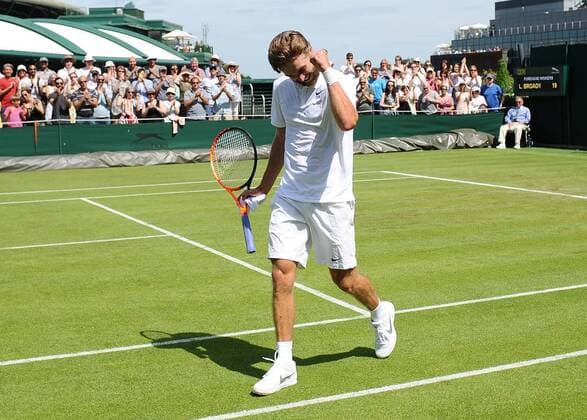Tennis - 2015 Wimbledon Championships - Week One, Monday Men s Singles, First Round Liam Broady (GBR) vs. Marinko Malosevic (Aus) Liam Broady celebrates his victory in 5 sets on Centre 18 COLORSPORT ANDREW COWIE 