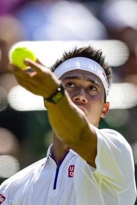 29.06.2015. Wimbledon, England. The Wimbledon Tennis Championships. Gentlemen& x2019;s Singles first round match between fifth seed Kei Nishikori (JPN) &amp; Simone Bolelli (ITA). Kei Nishikori in action xCraigxMercerx  ActionPlus11636195
