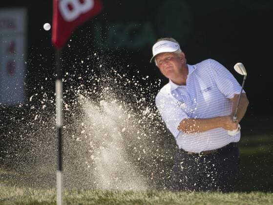 June 28, 2015 - Sacramento, California, USA - Colin Montgomerie hits his third shot from the bunker on the 18th during the final round of the 2015 U.S. Senior Open at Del Paso Country Club on Sunday, June 28, 2015 in Sacramento, Calif. Sacramento California News - June 28, 2015 - ZUMAs76_
