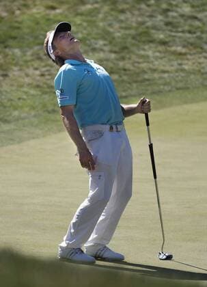 June 28, 2015 - Sacramento, California, USA - Bernhard Langer reacts after missing his birdie putt on the 18th green during the final round of the 2015 U.S. Senior Open at Del Paso Country Club on Sunday, June 28, 2015 in Sacramento, Calif. Sacramento California News - June 28, 2015 - ZUMAs76_