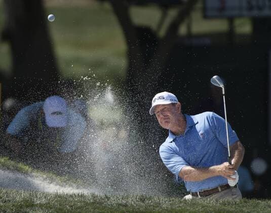 June 28, 2015 - Sacramento, California, USA - Jeff Maggert hits his third shot from the bunker on the 18th during the final round of the 2015 U.S. Senior Open at Del Paso Country Club on Sunday, June 28, 2015 in Sacramento, Calif. Sacramento California News - June 28, 2015 - ZUMAs76_