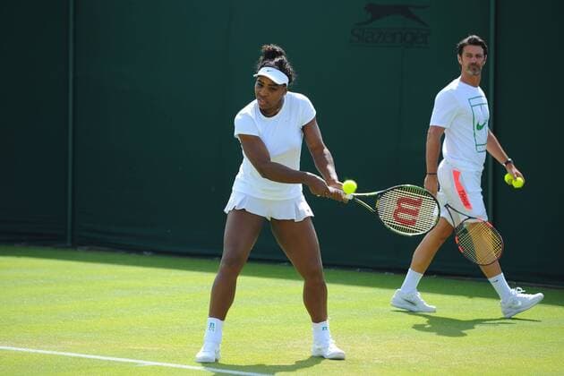 Serena Williams (USA) and Patrick Mouratoglou TENNIS : Tournoi de Wimbledon 2015 - 29 06 2015 TennisMagazine Panoramic 