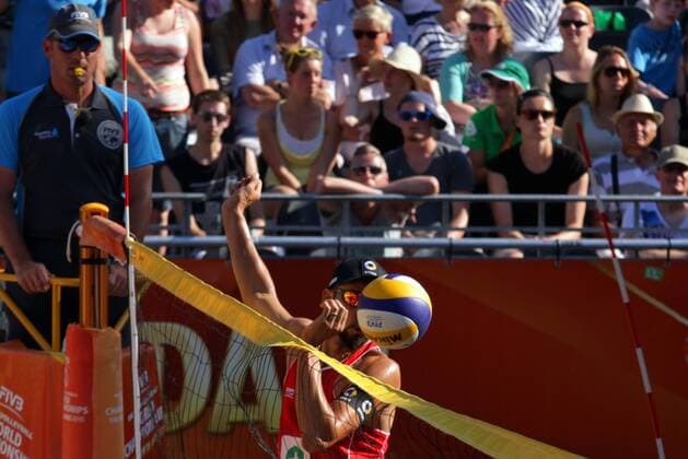 Herera of Spain in action during the FIVB Beach volleyball Beachvolleyball World Championships male match between Brazil vs Spain at pool on June 30, 2015 in Amsterdam, Netherlands. Imago Paulo Amorim